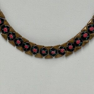 Vintage Hexagon Necklace Gold Mesh Painted Choker 15”